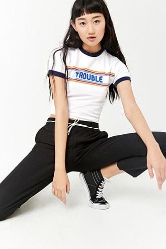 Forever21 Trouble Graphic Ringer Tee