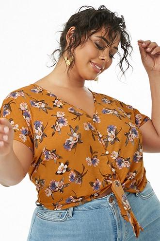 Forever21 Plus Size Tie-front Floral Print Crop Top