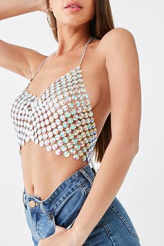 Forever21 Iridescent Rhinestone Halter Top