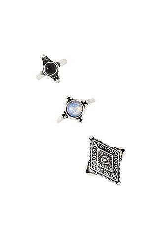 Forever21 B.silver & Black Iridescent Faux Stone Ring Set