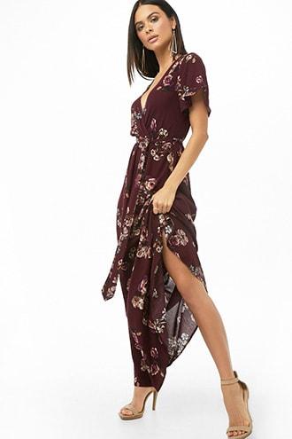 Forever21 Floral Print Faux Wrap Maxi Dress