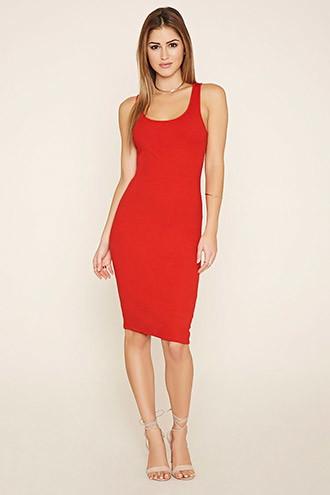 Forever21 Women's  Red Ribbed Bodycon Dress