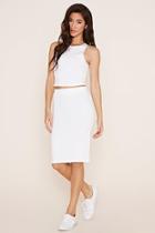 Forever21 Plus Women's  White Cotton-blend Pencil Skirt