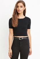 Forever21 Women's  Black Ribbed Knit Cropped Sweater
