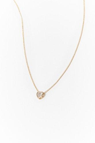 Forever21 Cz Heart Pendant Chain Necklace