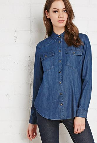 Forever21 Women's  Classic Chambray Shirt (denim)