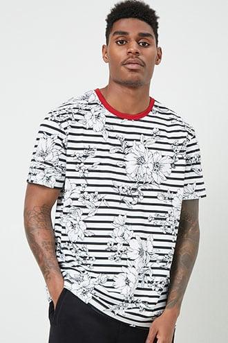 Forever21 Striped Floral Print Tee