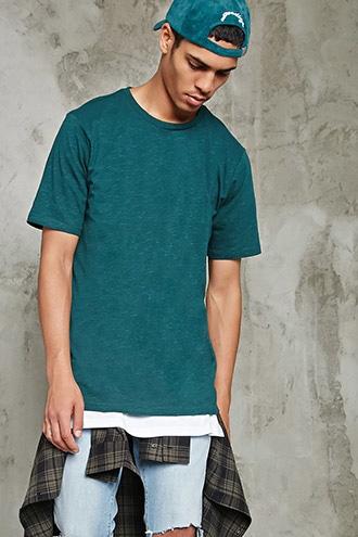 21 Men Men's  Green Marled Longline Tee