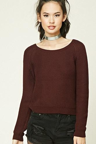 Forever21 Women's  Aubergine Boat Neck Sweater