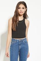 Forever21 Plus Women's  Black Heathered Knit Crop Top