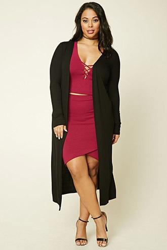 Forever21 Plus Women's  Black Plus Size Longline Knit Cardigan