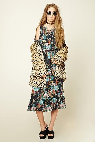 Forever21 Floral Open-shoulder Midi Dress