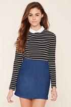 Forever21 Women's  Black & White Contrast Collar Striped Shirt