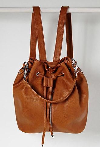 Forever21 Drawstring Zippered Backpack (tan)