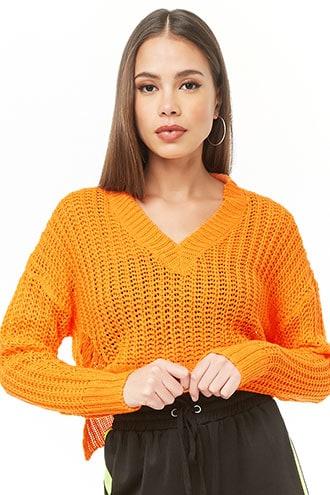 Forever21 Neon Distressed High-low Sweater