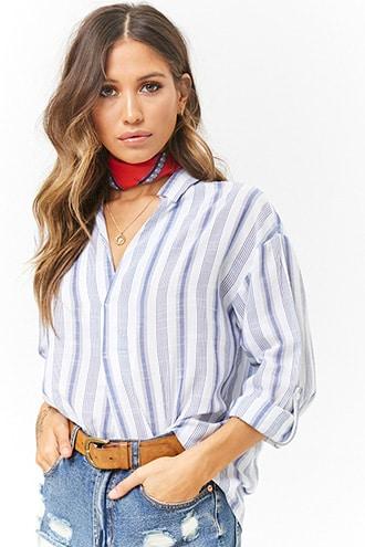 Forever21 Striped Split-neck Shirt