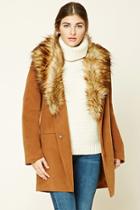 Forever21 Women's  Faux Fur-trim Overcoat