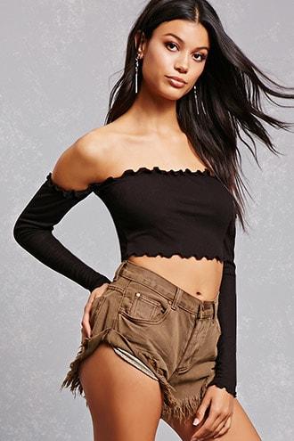 Forever21 Ribbed Lettuce Edge Crop Top
