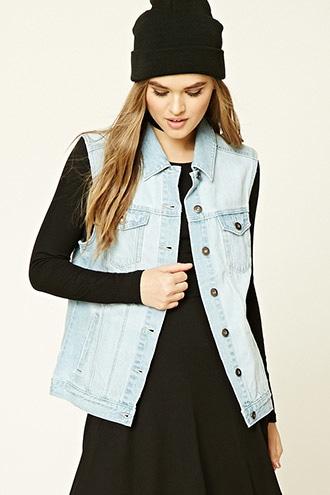 Forever21 Women's  Medium Denim Denim Button-front Vest