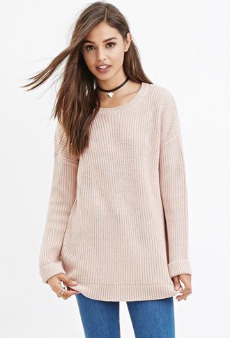 Forever21 Women's  Longline Chunky Knit Sweater (blush)