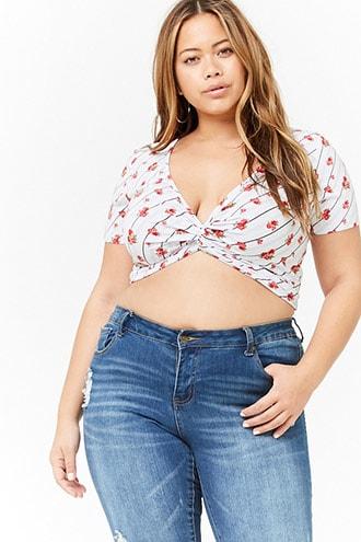 Forever21 Plus Size Floral Twist-front Crop Top