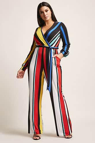 Forever21 Plus Size Stripe Surplice Jumpsuit