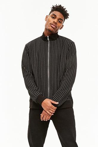 Forever21 Pinstriped Funnel Neck Jacket