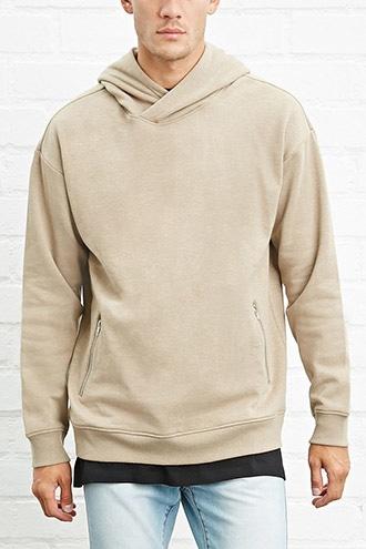 21 Men Men's  Taupe Zip-front Slub Knit Hoodie