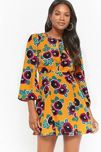 Forever21 Floral Bell Sleeve Dress