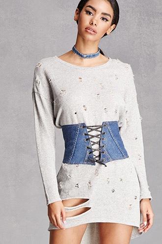 Forever21 Women's  Lace-up Denim Corset