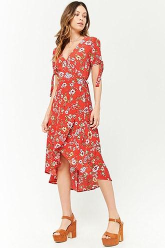Forever21 Floral Surplice Midi Dress