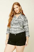 Forever21 Plus Women's  Cream & Black Plus Size Tartan Plaid Shirt