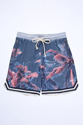 Forever21 Reason Palm Tree Print Varsity Stripe-trim Shorts