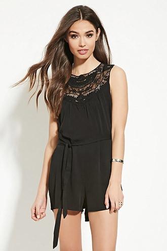 Forever21 Women's  Black Crochet-paneled Romper