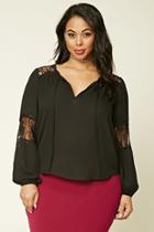 Forever21 Plus Women's  Black Plus Size Lace-paneled Top