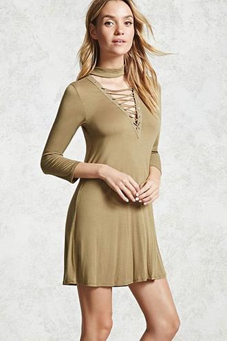 Forever21 Lace-up Choker Neck Dress