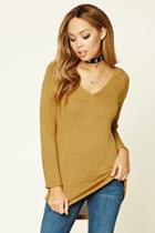 Forever21 Women's  Mustard Ribbed Knit V-neck Sweater