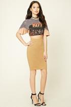 Forever21 Women's  Camel Cotton-blend Pencil Skirt