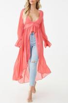 Forever21 Sheer Button-front  High-low Top