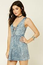 Forever21 Women's  Mineral Wash Lace-up Dress