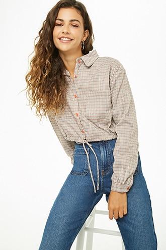 Forever21 Glen Plaid Cropped Shirt