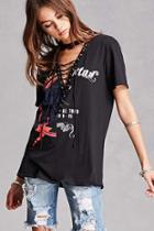 Forever21 Lace-up Split Graphic Tee