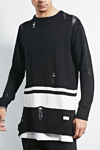Forever21 Kdnk Distressed Stripe Sweater