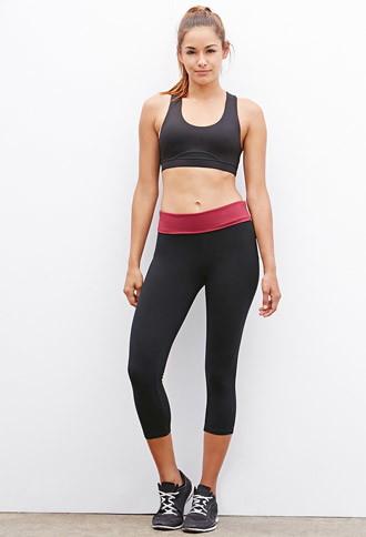 Forever21 Colorblocked Fold-over Capri Leggings