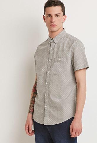 21 Men Men's  Grey & White Polka Dot Print Shirt