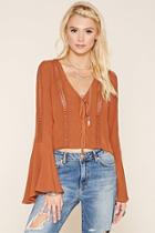 Forever21 Women's  Chestnut Crochet Panel Crop Top