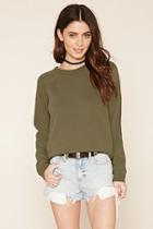 Forever21 Women's  Olive Long-sleeved Knit Sweater