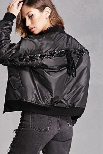 Forever21 Repurposed Lace-up Bomber Jacket