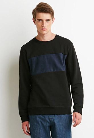21 Men Faux Suede Panel Sweatshirt