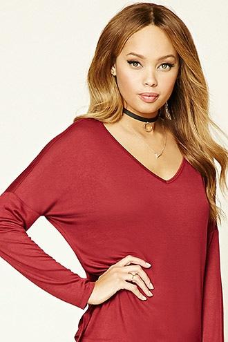 Forever21 Women's Burgundy Billowy V-neck Top